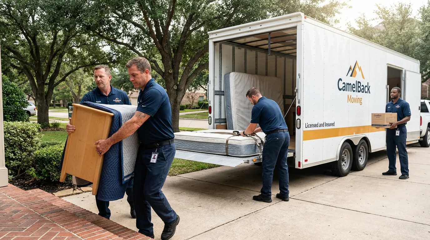 Crew loading residential truck for cross-state move from Safford, AZ
